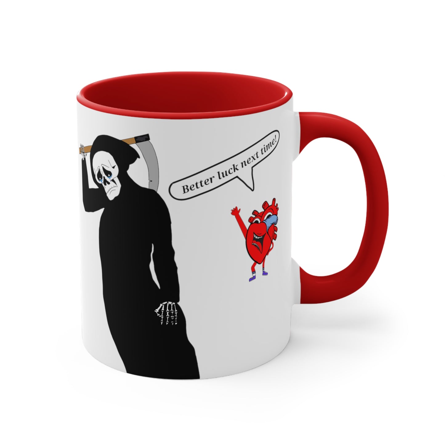 Better luck next time! Open heart surgery. Grim Reaper. Zipper scar. Red Accent Coffee Mug