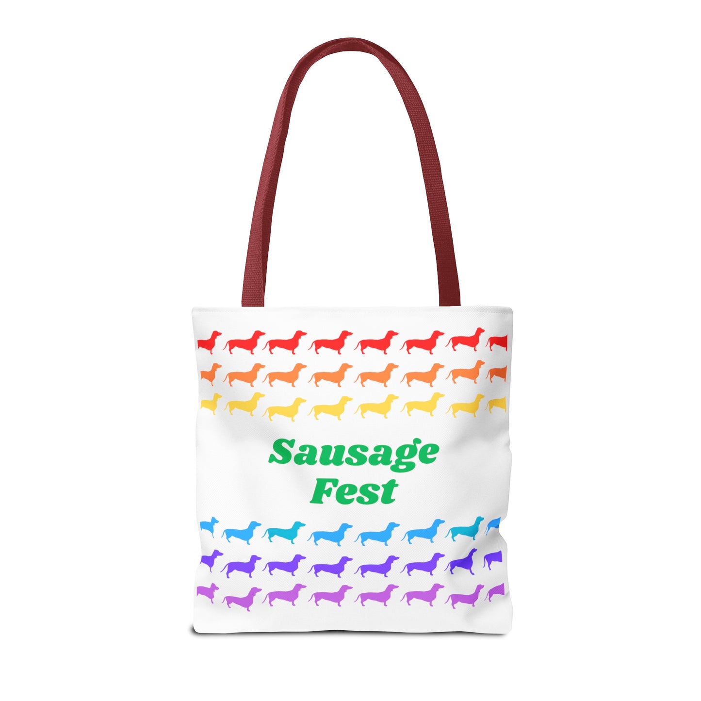 Sausage Fest Tote Bag Colourful Rainbow Dachshund Design 16"