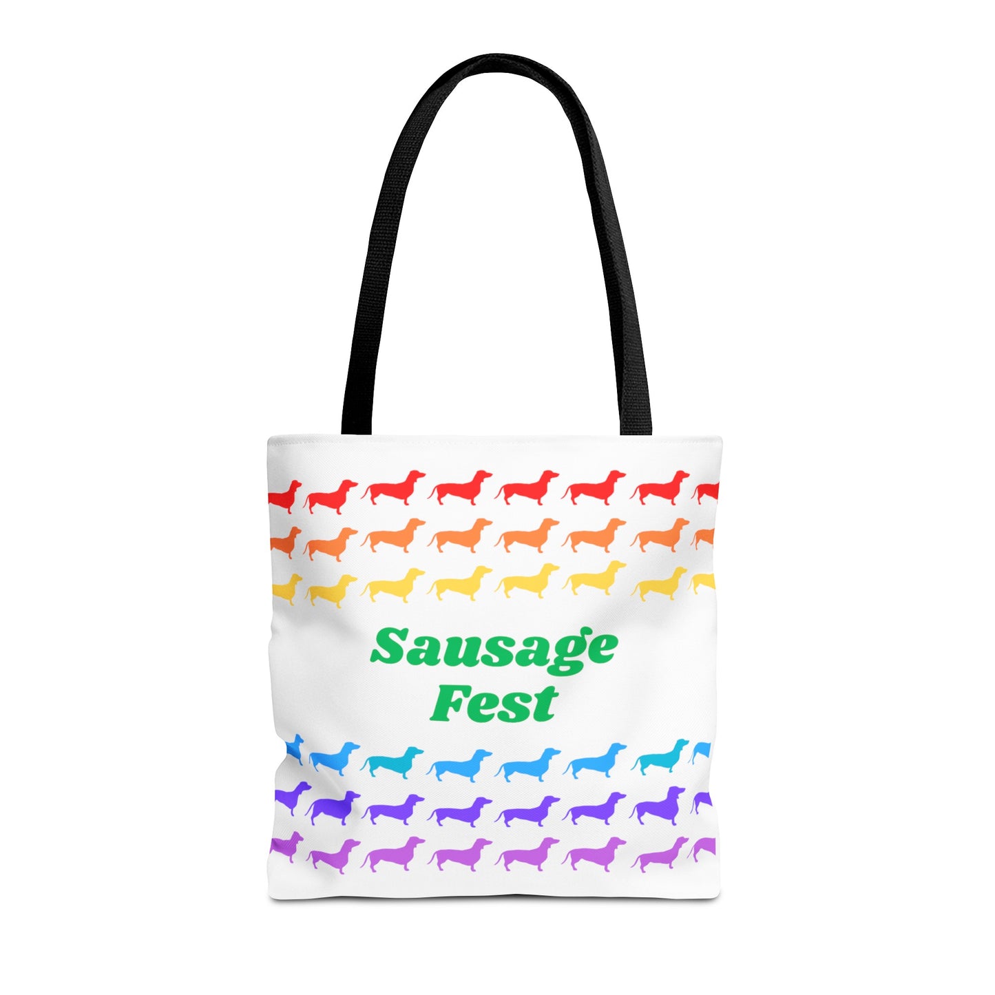 Sausage Fest Tote Bag Colourful Rainbow Dachshund Design 16"