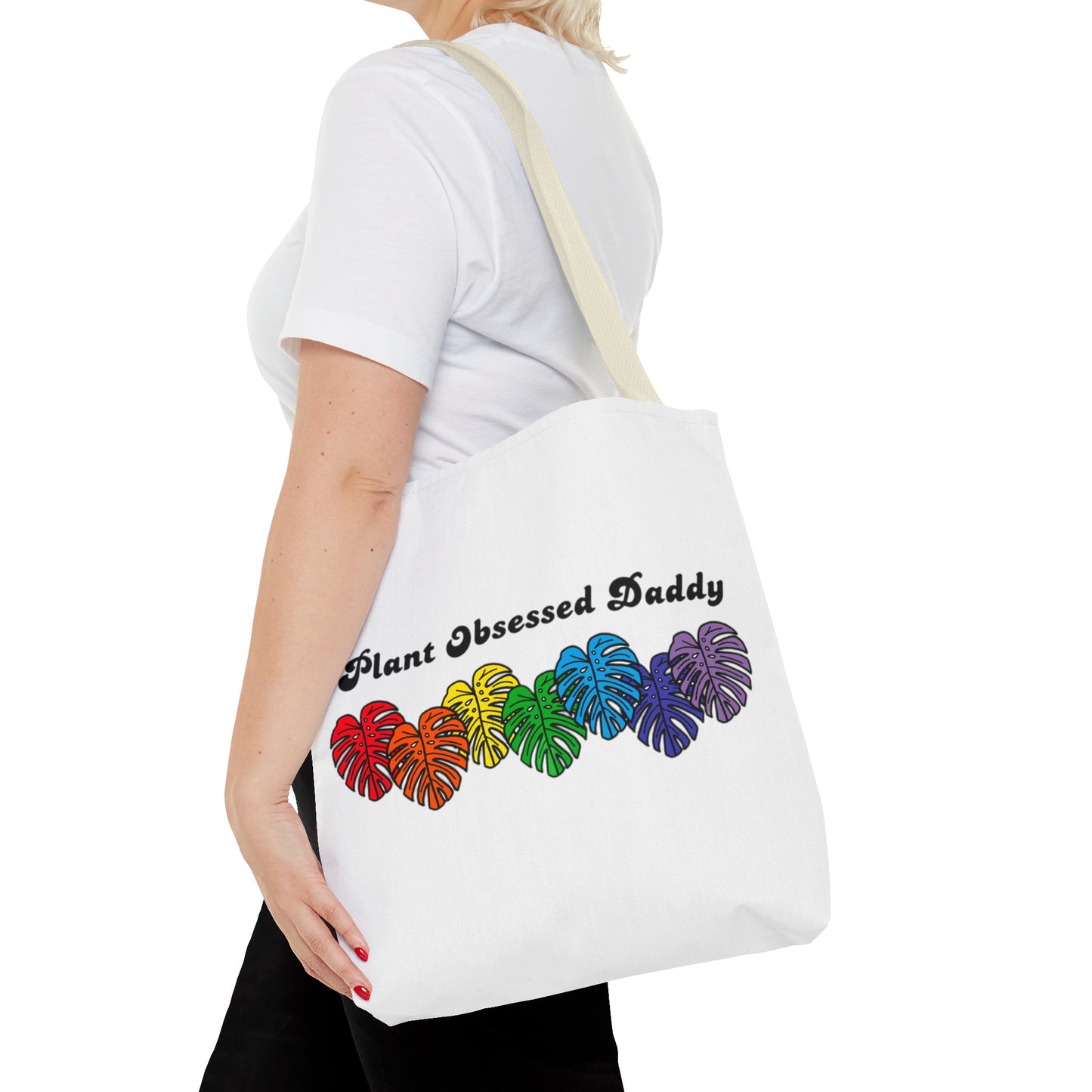 Plant Obsessed Daddy Rainbow Monstera Design Tote Bag 16"