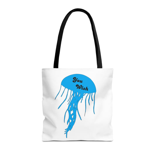 You Wish Jellyfish Tote Bag with vibrant blue design 16"