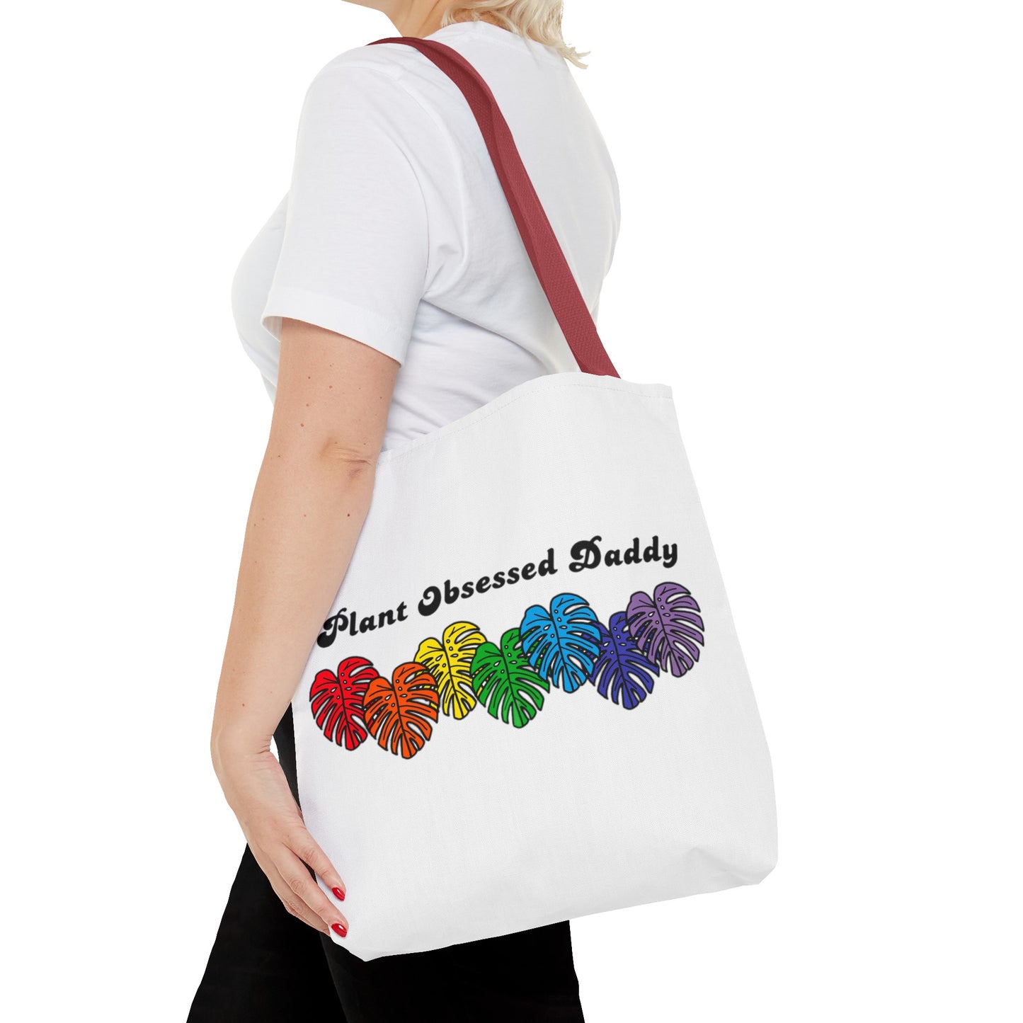 Plant Obsessed Daddy Rainbow Monstera Design Tote Bag 16"