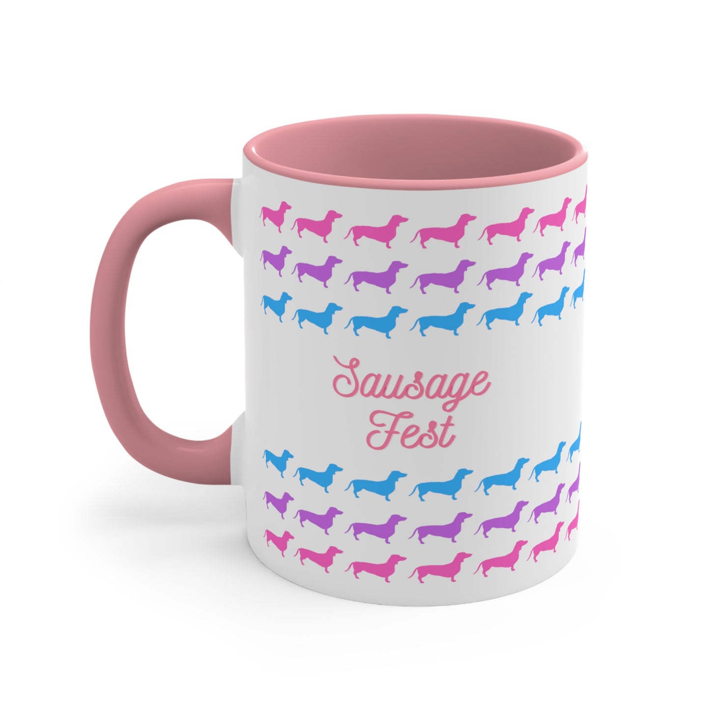 Sausage Fest pink accent dachshund mug