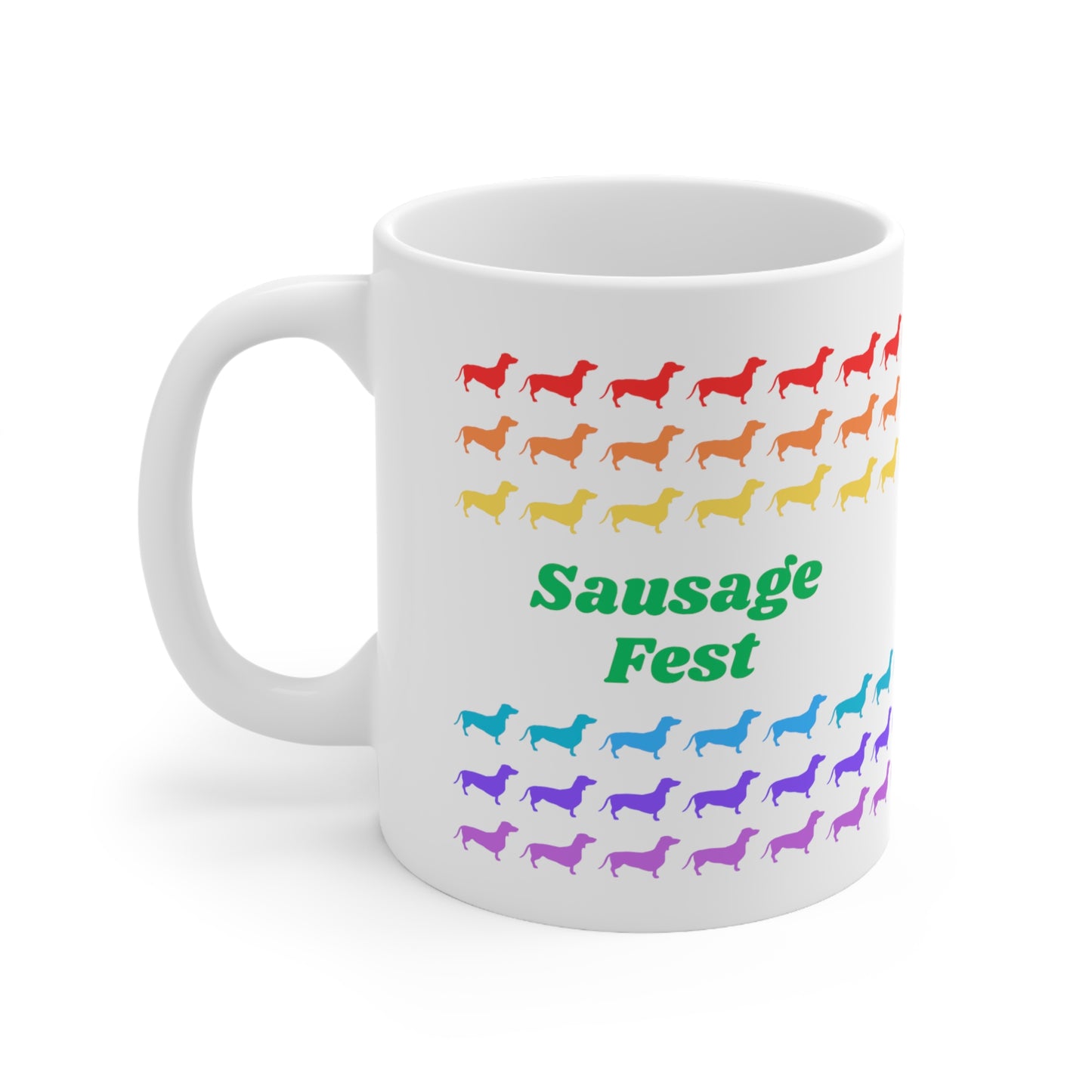 Sausage Fest Coffee Mug Colourful Rainbow Dachshund Design