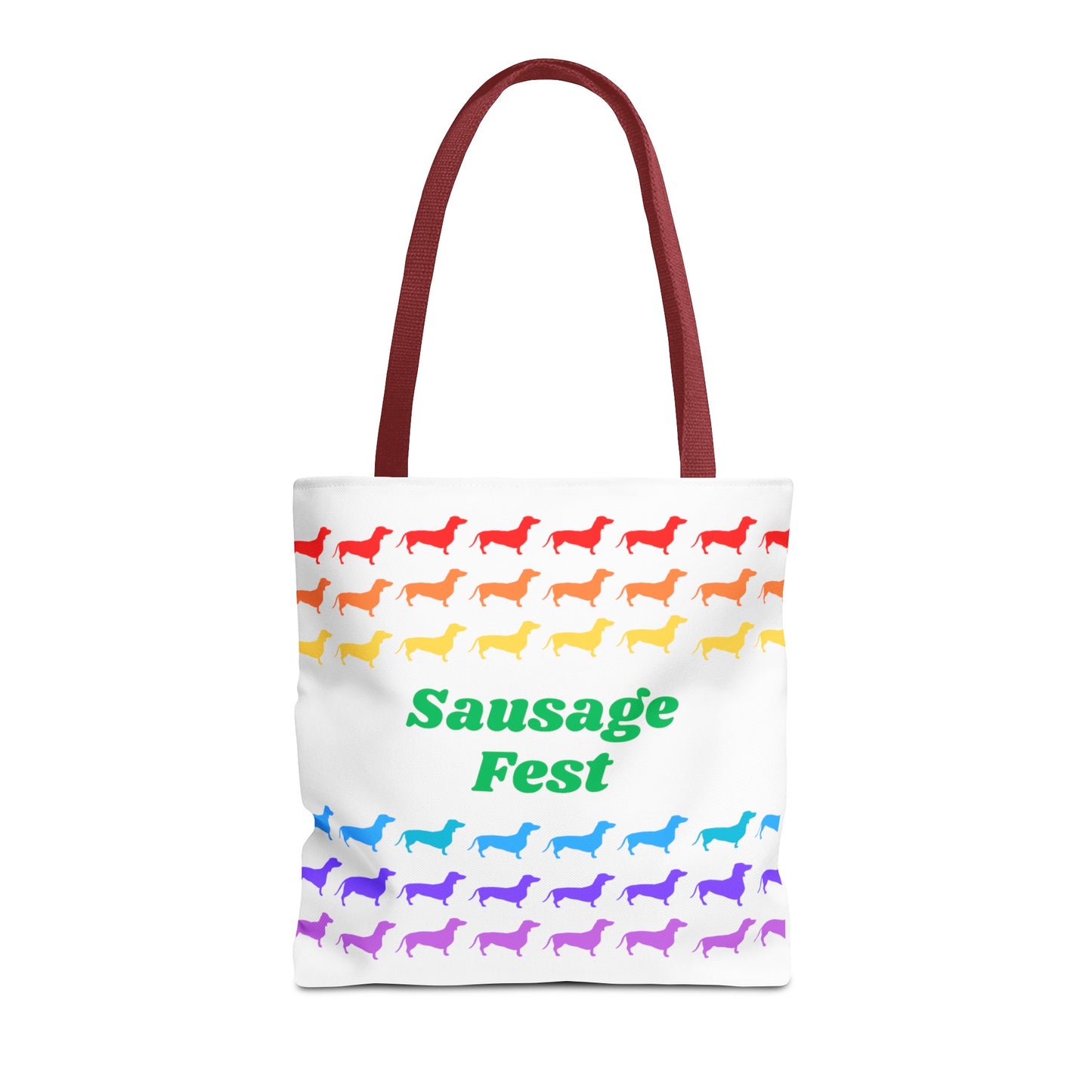 Sausage Fest Tote Bag Colourful Rainbow Dachshund Design 16"