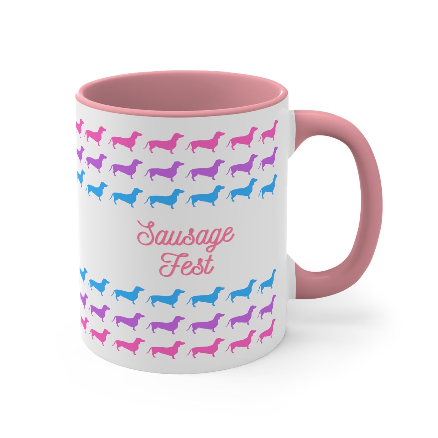 Sausage Fest pink accent dachshund mug