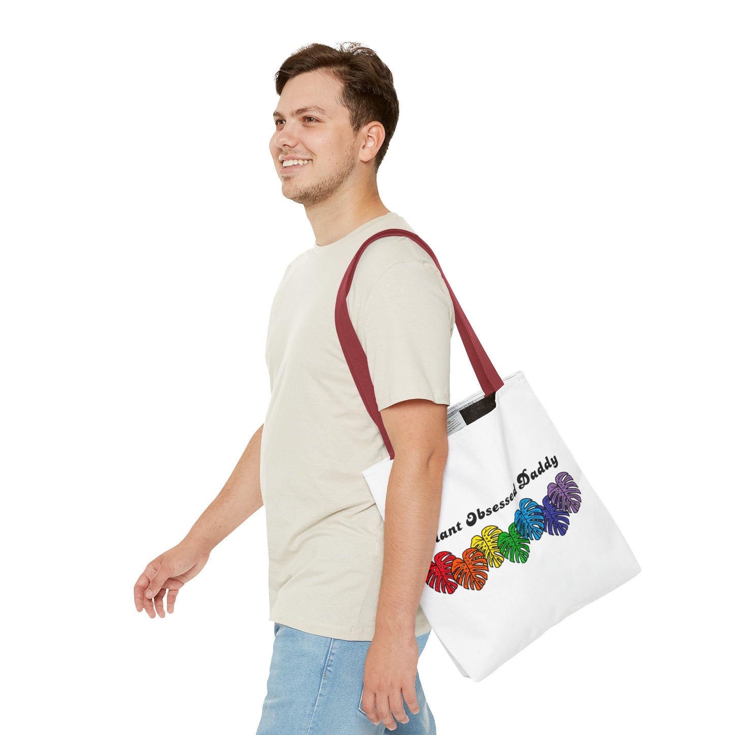 Plant Obsessed Daddy Rainbow Monstera Design Tote Bag 16"