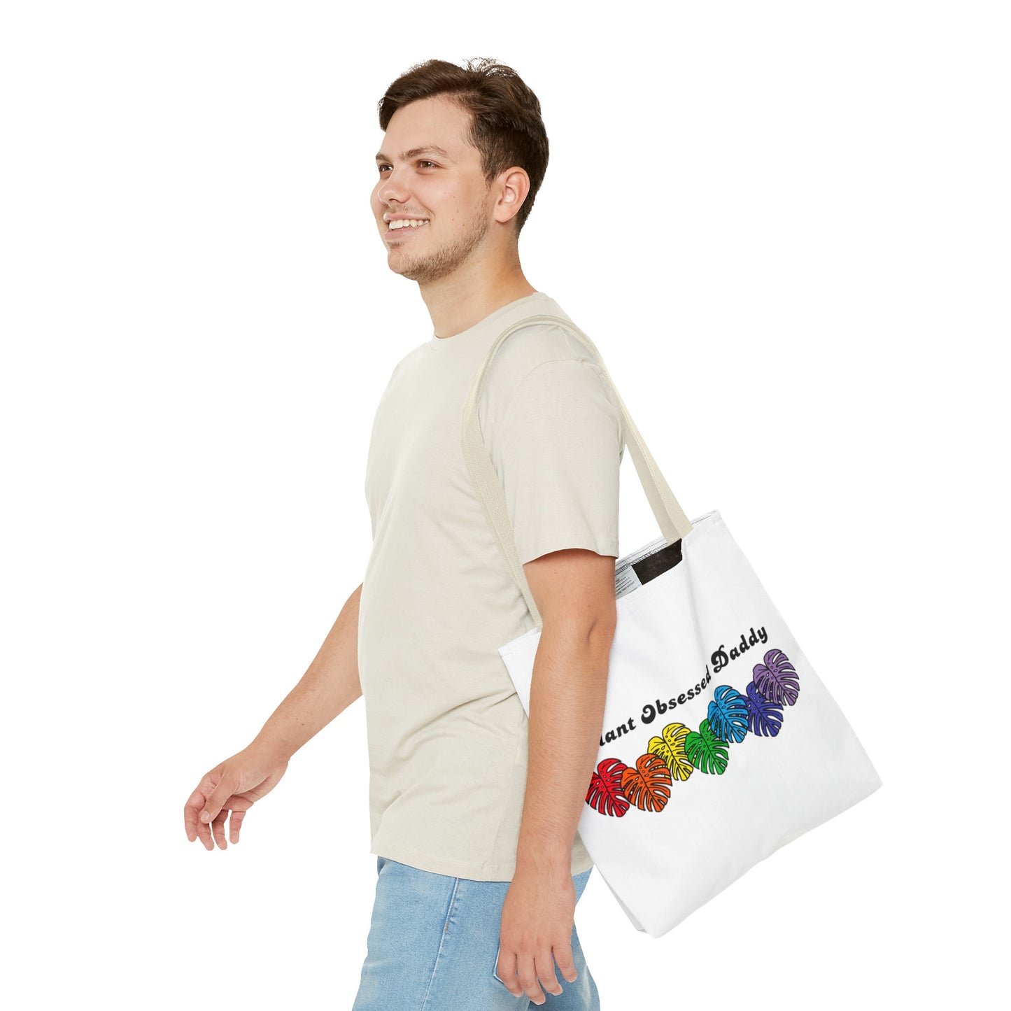 Plant Obsessed Daddy Rainbow Monstera Design Tote Bag 16"