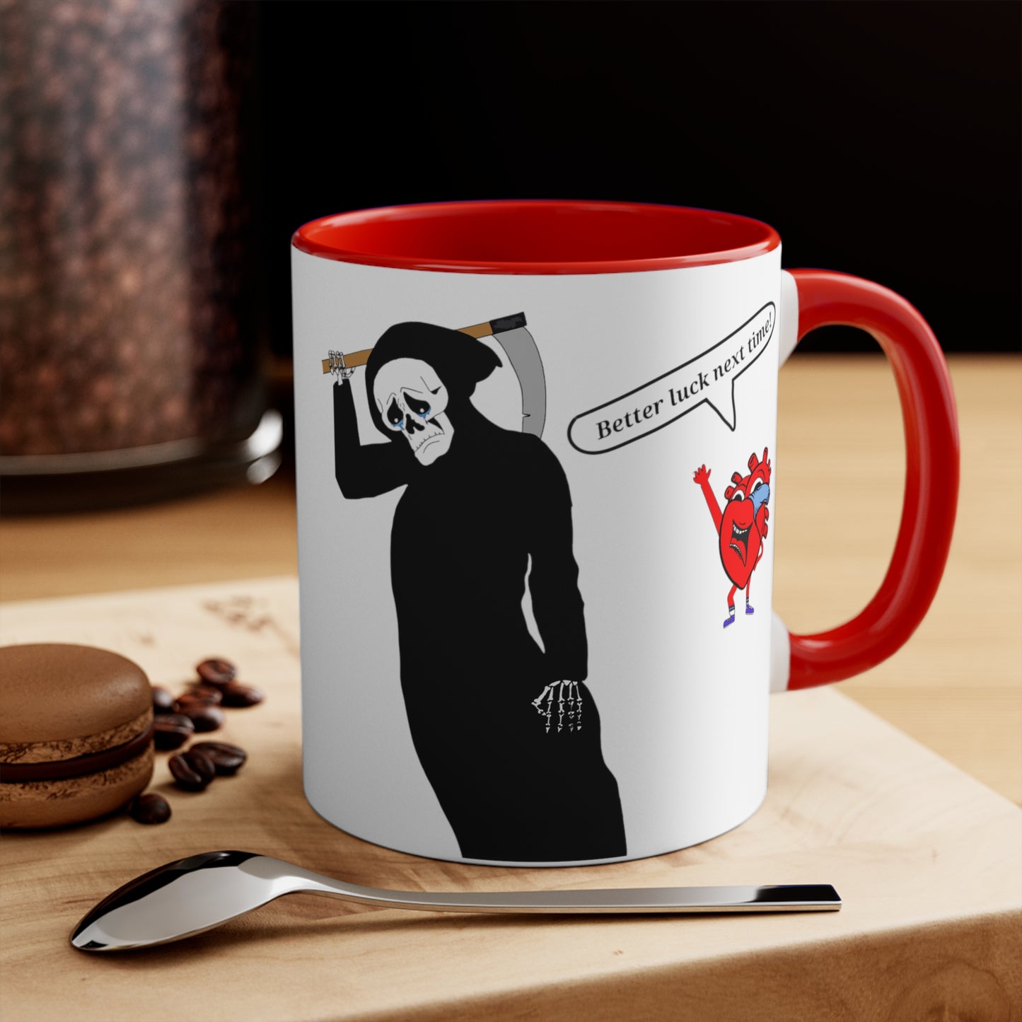 Better luck next time! Open heart surgery. Grim Reaper. Zipper scar. Red Accent Coffee Mug