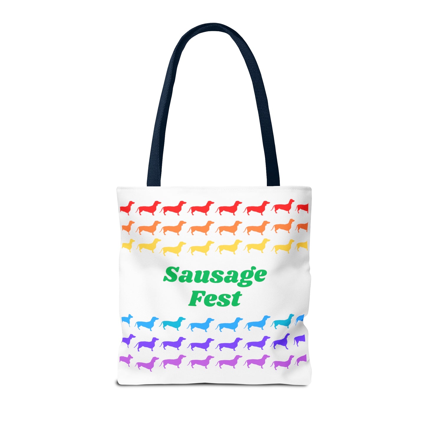 Sausage Fest Tote Bag Colourful Rainbow Dachshund Design 16"