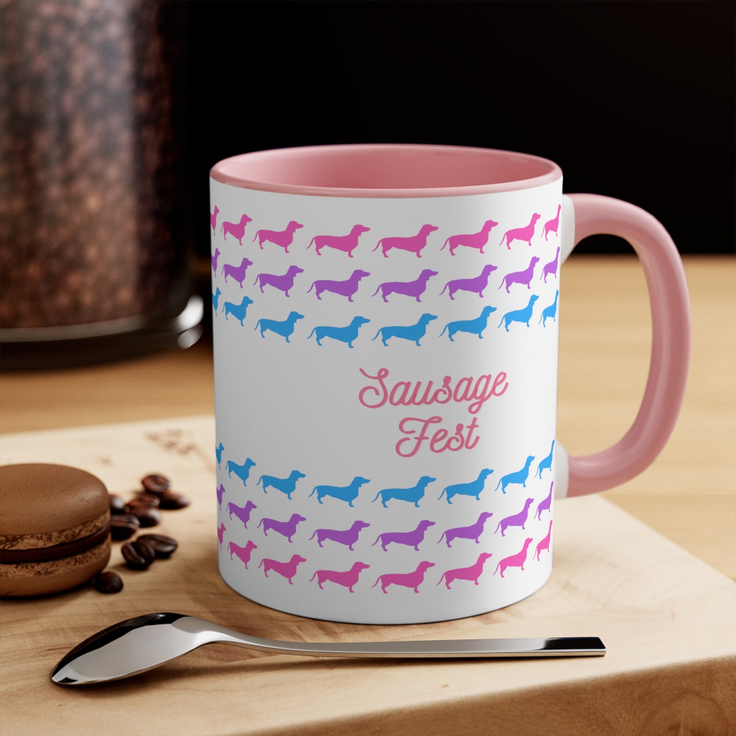 Sausage Fest pink accent dachshund mug